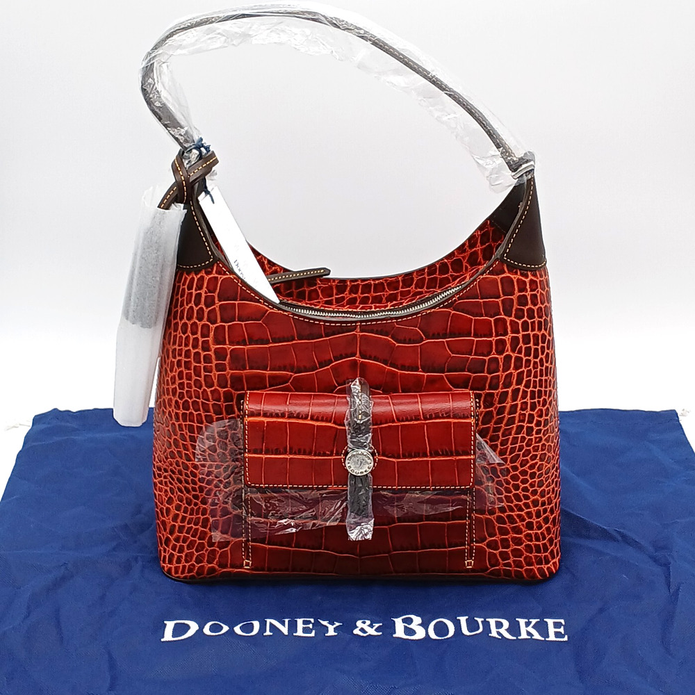 Dooney & Bourke Savannah Croco Leather Hobo Bag Burnt Orange NWT Dust Bag